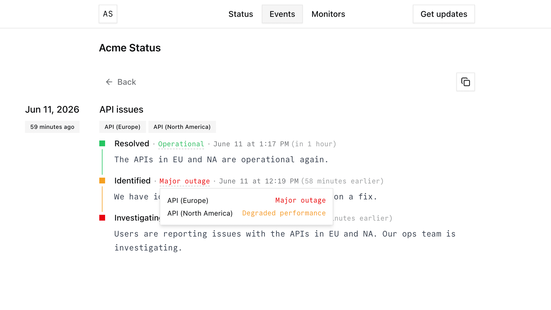 Component impacts on status reports