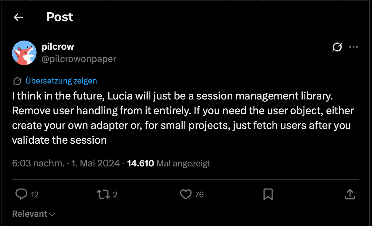 Pilcrow's tweet about the direction of the project
